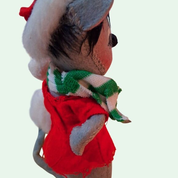 Vintage Annalee Christmas Mouse Santa Hat Scarf Decor 8" 1970s Doll Holiday Figu - Picture 6 of 8